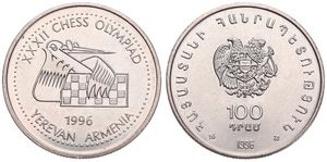 Armenia, Republic, 100 Dram Copper-Nickel 1996, Chess Olympiad in Yerevan, KM 69, UNC