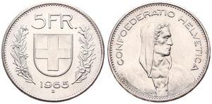 Switzerland, Confederation, 5 Francs Silver 1965, William Tell right, KM 40, UNC
