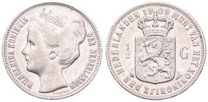 Netherlands, Kingdom, Wilhelmina I, 1/2 Gulden Silver 1909, Crowned head left, KM 121.2, VF