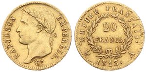 France, First Empire, Napoleon, 20 Francs Gold 1813A, Laureate head left, KM 695.1 Paris, VF (*)