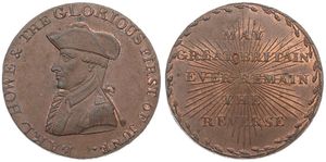 Great Britain, Kingdom, George III, 1/2 Penny Token in Copper 1794 Hampshire, Bust of Earl Howe left / Radiant legend : May Great Britain ever remain the Reverse, XF