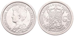 Netherlands, Kingdom, Wilhelmina I, 1/2 Gulden Silver 1910, Crowned bust left, KM 147, A.XF