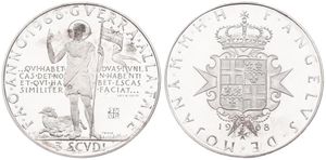 Order of Malta, Sovereign Order, Angelo de Mojana di Cologna, 3 Scudi Silver 1968, F.A.O. - St. John standing with banner, KM X26, PROOF