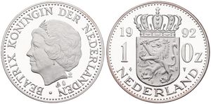Netherlands, Kingdom, Beatrix, 1 Oz Silver 1992, Head right - Crowned arms, KM NL, PROOF