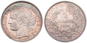 France, Second Republic, 2 Francs Silver 1849A, Laureate head left, KM 760.1 Paris, A.UNC !