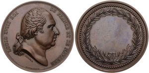 France, Second Kingdom, Louis XVIII, Medal in Bronze ND (ca 1820) by Gayrard & De Puymaurin, Louis XVIII Roi de France et de Navarre, Bust right / Wreath within beaded circle signed Brenet, XF