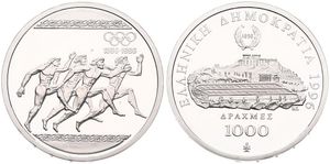 Greece, Republic, 1000 Drachmes Silver 1996, Olympics - Four ancient runners, KM 165, PROOF