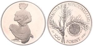 Hungary, Peoples Republic, 100 Forint Nickel 1981, F.A.O. - World Food Day, KM 621, PROOF