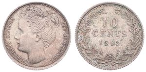 Netherlands, Kingdom, Wilhelmina I, 10 Cents Silver 1903, Crowned head left, KM 135, XF