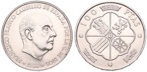 Spain, Kingdom, Franco, 100 Pesetas Silver 1966 (69), Head right, KM 797, RARE KEY DATE, A.UNC