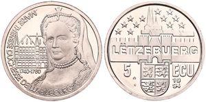 Luxembourg, Grand Duchy, Jean, 5 Ecu Copper-Nickel 1994, Bust of Maria Theresia, KM X40, UNC