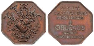 France, Second Kingdom, Louis Philippe I, Medal in Copper 1839 by Desaide, Société d'horticulture d'Orléans, Various horticulture objects / Legend in 7 lines, XF