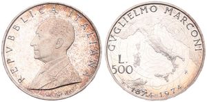 Italy, Republic, 500 Lire Silver ND (1974)R, 100th Anniversary of the Birth of Guglielmo Marconi, KM 103, PROOFLIKE