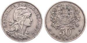Portugal, Republic, 50 Centavos Copper-Nickel 1938, Liberty head right, KM 577, SCARCER DATE, XF