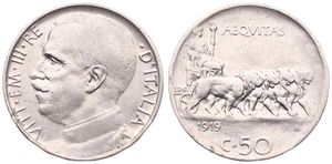 Italy, Kingdom, Vittorio Emanuele III, 50 Centesimi Nickel 1919R, Head left, KM 61.2 (reeded edge), VF