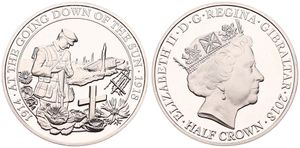 Gibraltar, British Colony, Elizabeth II, 1/2 Crown Copper-Nickel 2018, WWI - At the going down of the sun, KM New, PROOF