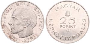 Hungary, Peoples Republic, 25 Forint Silver 1961BP, 80th Anniversary of the Birth of Bela Bartok, KM 558, PROOF