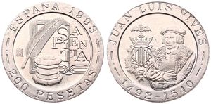 Spain, Kingdom, Juan Carlos I, 200 Pesetas Copper-Nickel 1993, Juan Luis Vives, KM 923, UNC-
