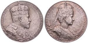 Great Britain, Kingdom, Edward VII, Medal in Silver 1902 by G.W. de Saulles, Coronation, Crowned Bust of Edward VII right / Crowned bust of Alexandra right, UNC 