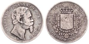 Italian States, Tuscany, 2nd Provisional Government, Vittorio Emanuele I, 1 Lira Silver 1860, Bearded head right, KM 85.1, Fine