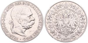 Austria, Empire, Franz Joseph I, 5 Corona Silver 1907, Laureate head right, KM 2807, VF (edgenick)
