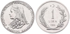 Turkey, Republic, 1 Lira Stainless Steel 1980, F.A.O. - Anatolic bride's head left, KM 937, UNC
