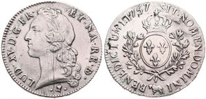 France, Kingdom, Louis XV, 1 Ecu Silver 1757 (Cow), Head with headband left, KM 518 (Bearn), VF+