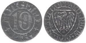 Germany, Emergency Coinage, Boppard am Rhein, 10 Pfennig Zinc 1919, Coat of Arms / Value within circle, XF