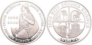 Iceland, Republic, 1000 Kronur Silver ND (2000), Leif Ericsson Millennium, KM 37 (Philadelphia Mint), PROOF