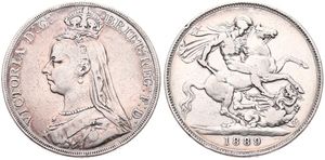 Great Britain, Kingdom, Victoria, 1 Crown Silver 1889, Crowned and draped bust left, KM 765, A.VF