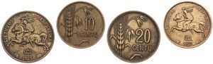 Lithuania, Republic, 10 & 20 Centu Aluminum-Bronze 1925, Knight on horseback left, KM 73/74, VF/XF 