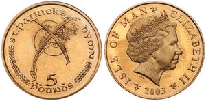 Isle of Man, British Dependency, Elizabeth II, 5 Pounds Virenium 2003, St. Patrick's Hymn, KM 1044, B.UNC