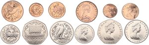 Isle of Man, British Dependency, Elizabeth II, 1/2, 1, 2, 5, 10 & 50 Pence 1980, Various designs, KM div, UNC