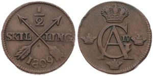 Sweden, Kingdom, Gustaf IV Adolf, 1/2 Skilling Copper 1809, Crowned Monogram, KM 565, VF