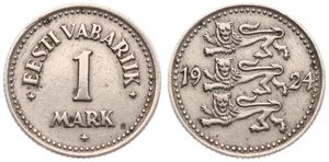 Estonia, Republic, 1 Mark Nickel-Bronze 1924, Three Czech lions left, KM 1a, VF
