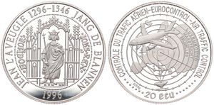 Luxembourg, Grand Duchy, Jean, 20 Ecu Silver 1996, Air Trafic Control - John the Blind on throne, KM X 44, PROOF