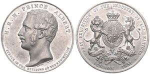 Great Britain, Kingdom, Victoria, Medal in Tin 1851 by W.J. Taylor, International Industrial Exhibition, Bust of Albert facing left / Lion and unicorn holding the royal coat of arms, XF