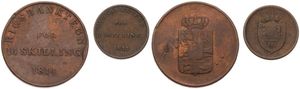 Denmark, Kingdom, Token Coinage, 3 Skilling Copper 1815 & 16 Skilling Copper 1814, Crowned arms, KM Tn5 & Tn3, F/VF