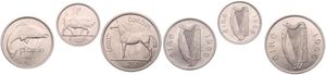 Ireland, Republic, 1 Shilling, 1 Florin & 1/2 Crown Copper-Nickel 1966, Various animal designs, KM 14a/16a, UNC
