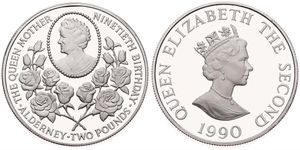 Alderney, British Dependency, Elizabeth II, 2 Pounds Silver 1990, 90th Birthday of the Queen Mother, KM P2 - PIEDFORT, Mintage 500 ex only, PROOF