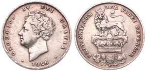 Great Britain, Kingdom, George IV, 1 Shilling Silver 1826, Head left - Lion above crown, KM 694, VF