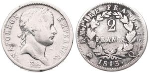 France, First Empire, Napoleon, 2 Francs Silver 1813Q, Laureate head right, KM 693.12 (Perpignan), A.VF