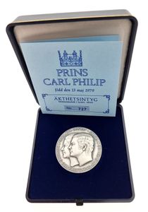 Sweden, Kingdom, Carl XVI Gustaf, Medal in Silver 1979 by L. Holmgren, Birth of Prince Carl Philip on 13 mai 1979, UNC (Comes in original box with certificate)
