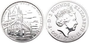 Great Britain, Kingdom, Elizabeth II, 2 Pounds Silver 2018, Tower Bridge in London, KM New, B.UNC