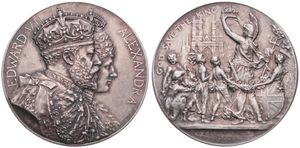 Great Britain, Kingdom, Edward VII, Medal in Silver 1902 by F. Bowcher, Coronation, Conjoined busts of Edward and Alexandra right / Britannia holding crown, children around, A.UNC 