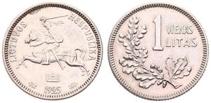 Lithuania, Republic, 1 Litas Silver 1925, National arms, KM 76, A.UNC