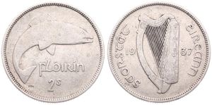 Ireland, Irish Free State, 1 Florin Silver 1937, Salmon right, KM 7, RARE KEY DATE, VF