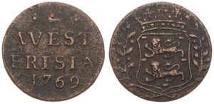 Netherlands, West Friesland Province, 1 Duit Copper 1769, Crowned arms of West Friesland, KM A125, Fine