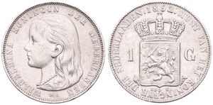 Netherlands, Kingdom, Wilhelmina I, 1 Gulden Silver 1892, Queen's head with long hair left, KM 117, A.XF