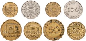 Saarland, German Republic State, 10, 20, 50 & 100 Franken 1954-1955, Various designs, KM 1/4, VF/XF